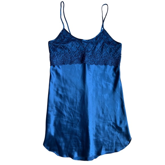 Intimate Affair Lace Trim Satin Mini Slip Dress‎ Lingerie Vtg Blue Medium - Picture 1 of 12